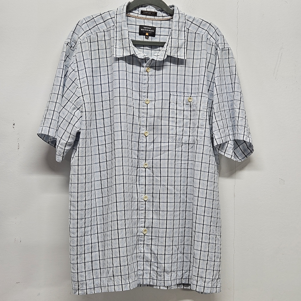 QuickSilver Waterman Collection Comfort Fit Button Up SS Shirt XXL Checkered